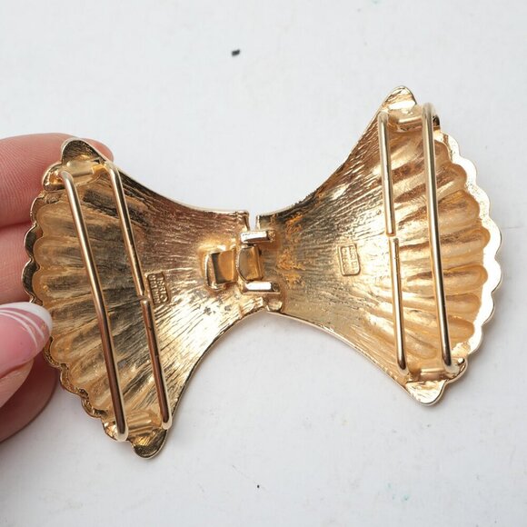 Vintage Mimi di Niscemi Gold Shell Belt Buckle Interlocking Talbots Red Vegan 81 - Picture 6 of 13